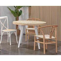 Natural/white wood and metal dining table, Ø 100 x 76 cm | Berg