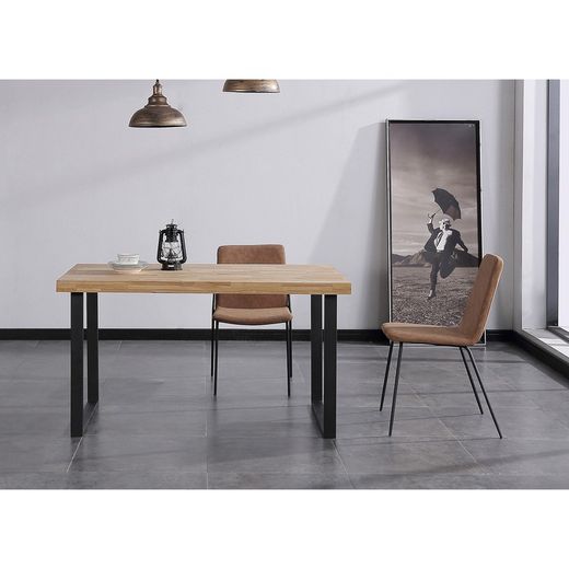 Stół do jadalni z naturalnego/czarnego drewna i metalu, 140 x 80 x 76,5 cm | Naturalny