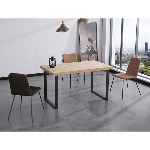Stół do jadalni z naturalnego/czarnego drewna i metalu, 140 x 80 x 76,5 cm | Naturalny