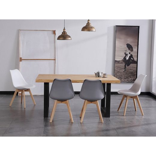 Eettafel naturel/zwart hout en metaal, 160 x 100 x 75 cm | zolder
