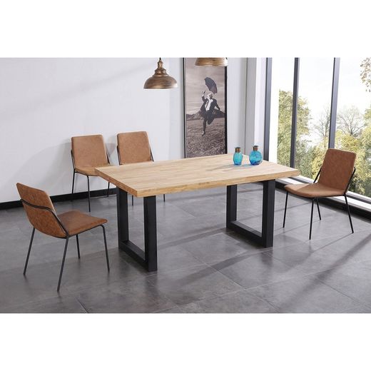 Eettafel naturel/zwart hout en metaal, 160 x 100 x 75 cm | zolder
