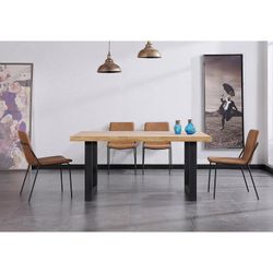 Eettafel naturel/zwart hout en metaal, 160 x 100 x 75 cm | zolder