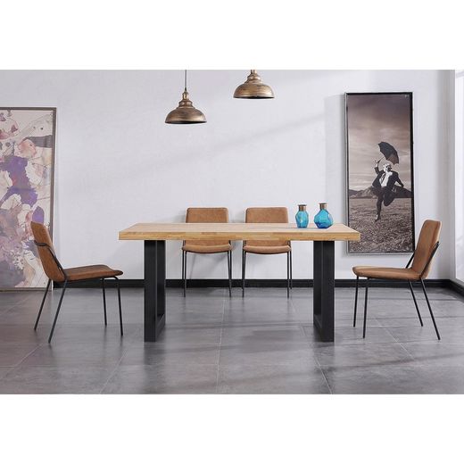 Eettafel naturel/zwart hout en metaal, 160 x 100 x 75 cm | zolder
