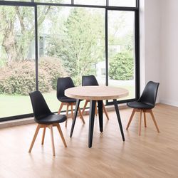 Natural/black wood and metal dining table, Ø 100 x 76 cm | Berg