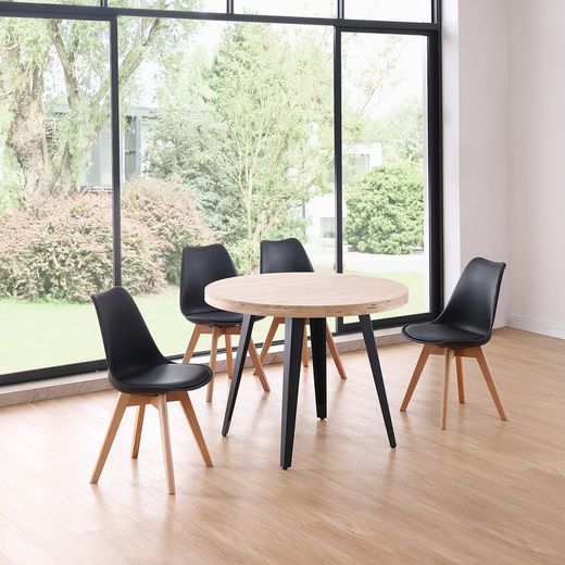 Natural/black wood and metal dining table, Ø 100 x 76 cm | Berg