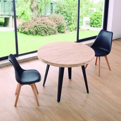 Natural/black wood and metal dining table, Ø 100 x 76 cm | Berg