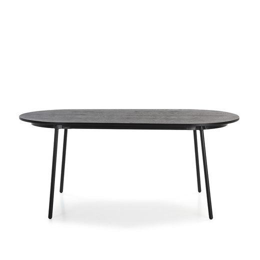 Zwarte houten/metalen eettafel, 180x90x76 cm
