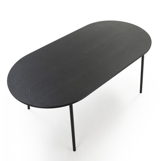 Zwarte houten/metalen eettafel, 180x90x76 cm