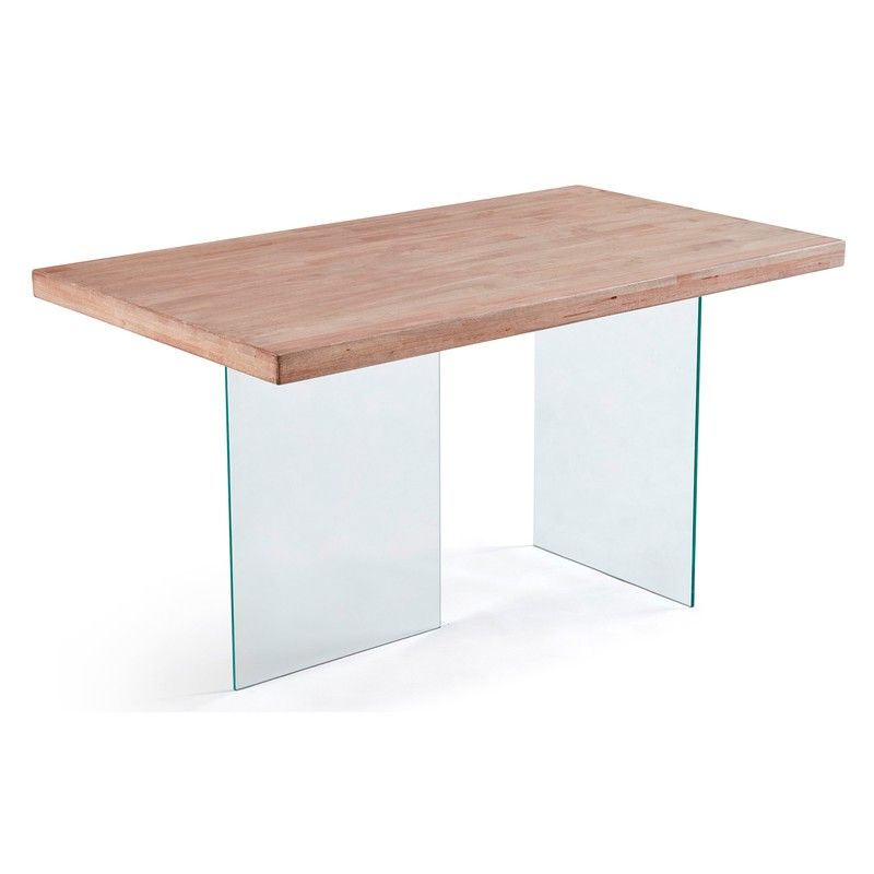 Tavolo da pranzo in rovere naturale e vetro, 140 x 80 x 77 cm