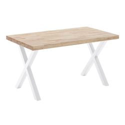 Eiken en metalen eettafel in licht naturel en wit, 140 x 80 x 76 cm | x-zolder