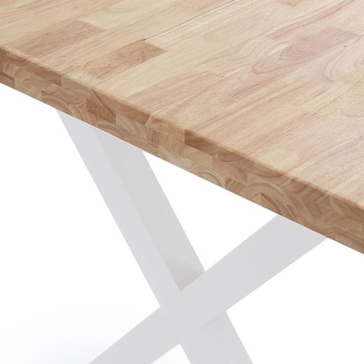 Eiken en metalen eettafel in licht naturel en wit, 140 x 80 x 76 cm | x-zolder