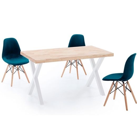 Eiken en metalen eettafel in licht naturel en wit, 140 x 80 x 76 cm | x-zolder