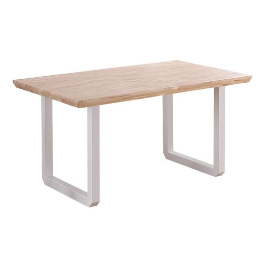Mesa comedor de roble y metal en natural claro y blanco, 150 x 90 x 77 cm | Roma