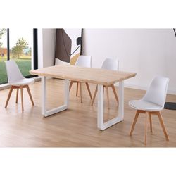 Τραπεζαρία από ξύλο δρυός και μέταλλο σε ανοιχτό φυσικό και λευκό, 150 x 90 x 77 cm | Ρώμη