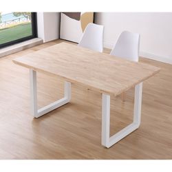 Τραπεζαρία από ξύλο δρυός και μέταλλο σε ανοιχτό φυσικό και λευκό, 150 x 90 x 77 cm | Ρώμη