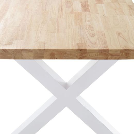 Oak and metal dining table in light natural and white, 160 x 90 x 76 cm | x-loft