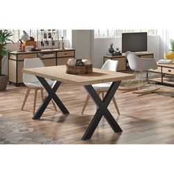 Table à manger en chêne et métal naturel clair et noir, 140 x 80 x 76 cm | x-loft