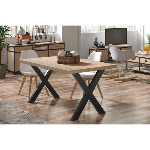 Table à manger en chêne et métal naturel clair et noir, 140 x 80 x 76 cm | x-loft