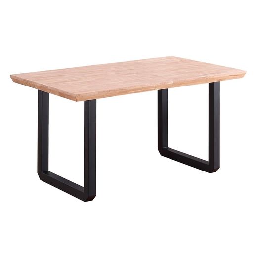 Mesa comedor de roble y metal en natural claro y negro, 150 x 90 x 77 cm | Roma
