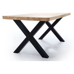 Dębowo-metalowy stół jadalny w kolorze jasnego naturalnego i czarnego, 160 x 90 x 76 cm | x-loft