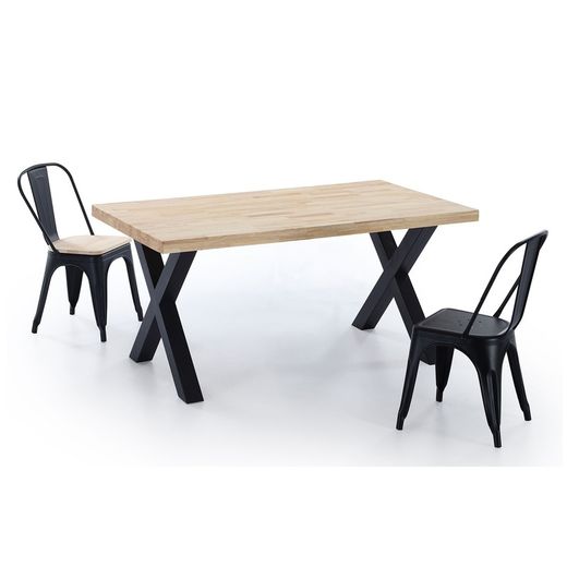 Dębowo-metalowy stół jadalny w kolorze jasnego naturalnego i czarnego, 160 x 90 x 76 cm | x-loft