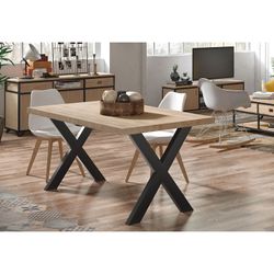 Dębowo-metalowy stół jadalny w kolorze jasnego naturalnego i czarnego, 160 x 90 x 76 cm | x-loft