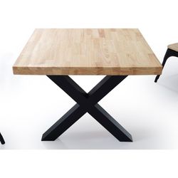 Dębowo-metalowy stół jadalny w kolorze jasnego naturalnego i czarnego, 160 x 90 x 76 cm | x-loft