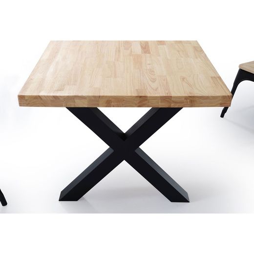 Dębowo-metalowy stół jadalny w kolorze jasnego naturalnego i czarnego, 160 x 90 x 76 cm | x-loft