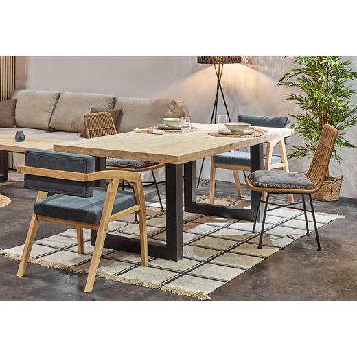 Table à manger en chêne et métal naturel clair et noir, 180 x 100 x 76 cm | grenier