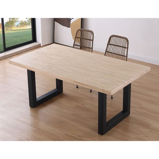 Table à manger en chêne et métal naturel clair et noir, 180 x 100 x 76 cm | grenier