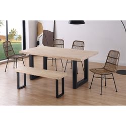 Mesa de jantar em carvalho e metal em claro natural e preto, 180 x 100 x 76 cm | sótão
