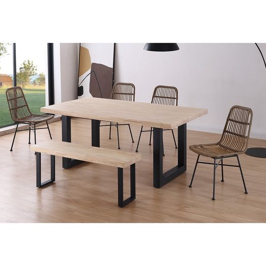 Table à manger en chêne et métal naturel clair et noir, 180 x 100 x 76 cm | grenier