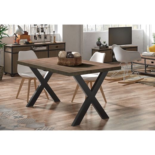 Table à manger en chêne et métal naturel foncé et noir, 140 x 80 x 76 cm | x-loft