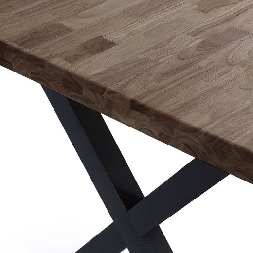Table à manger en chêne et métal naturel foncé et noir, 140 x 80 x 76 cm | x-loft