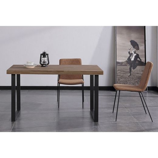 Oak and metal dining table in dark natural and black, 140 x 80 x 76.5 cm | Natural