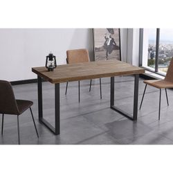 Tavolo da pranzo in rovere e metallo nei colori naturale scuro e nero, 140 x 80 x 76,5 cm | Naturale