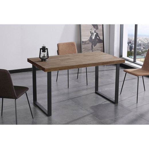 Oak and metal dining table in dark natural and black, 140 x 80 x 76.5 cm | Natural
