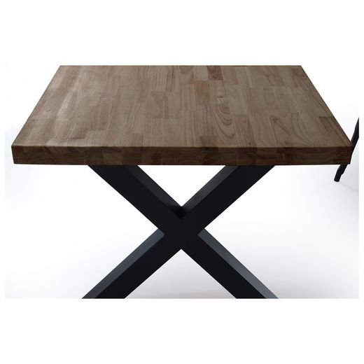 Τραπεζαρία από ξύλο δρυός και μέταλλο σε σκούρο φυσικό και μαύρο χρώμα, 160 x 90 x 76 cm | x-σοφίτα