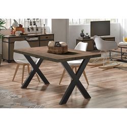 Τραπεζαρία από ξύλο δρυός και μέταλλο σε σκούρο φυσικό και μαύρο χρώμα, 160 x 90 x 76 cm | x-σοφίτα