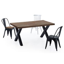 Τραπεζαρία από ξύλο δρυός και μέταλλο σε σκούρο φυσικό και μαύρο χρώμα, 160 x 90 x 76 cm | x-σοφίτα