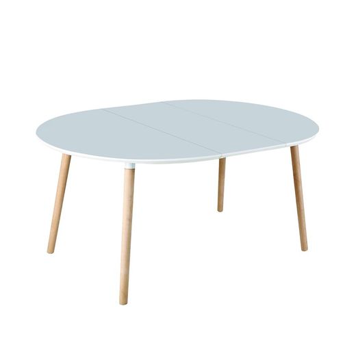 Udtrækbart spisebord i hvidt/naturtræ, 100-140/180 x 100 x 75 cm | nordika