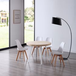 Extendable dining table in natural/white wood and metal, 100-140/180 x 100 x 76 cm | Berg