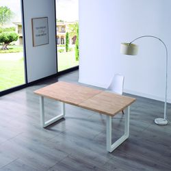 Extendable dining table in natural wood and white metal, 140-180/220 x 80 x 77 cm | Rome