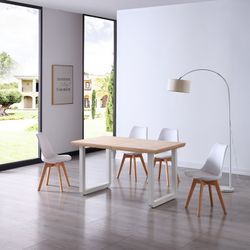 Extendable dining table in natural wood and white metal, 140-180/220 x 80 x 77 cm | Rome