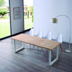 Extendable dining table in natural wood and white metal, 140-180/220 x 80 x 77 cm | Rome