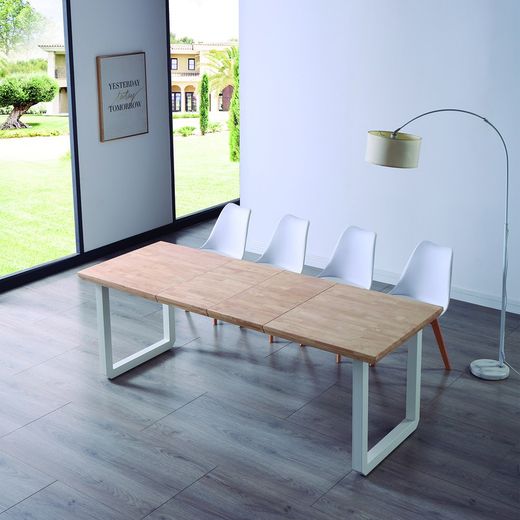 Extendable dining table in natural wood and white metal, 140-180/220 x 80 x 77 cm | Rome