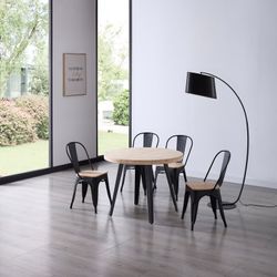 Tavolo da pranzo allungabile in legno naturale/nero e metallo, 100-140/180 x 100 x 76 cm | Berg