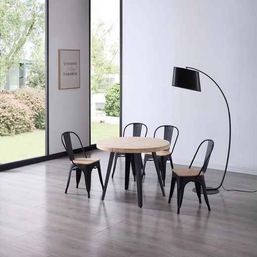Utdragbart matbord i natur/svart trä och metall, 100-140/180 x 100 x 76 cm | Berg