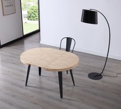 Tavolo da pranzo allungabile in legno naturale/nero e metallo, 100-140/180 x 100 x 76 cm | Berg