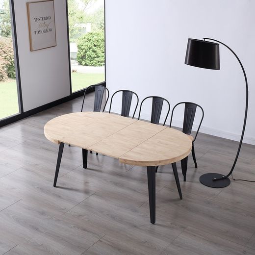 Utdragbart matbord i natur/svart trä och metall, 100-140/180 x 100 x 76 cm | Berg